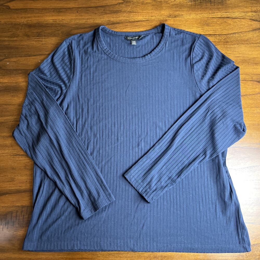 Banana Republic Women’s Wide-Ribbed Long Sleeve T-Shirt Size XXL In Preppy Navy